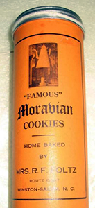 Moravian Cookies canister, ca. 1970s. Item H.1971.24.5, from the collection of the North Carolina Museum of History. Used courtesy of the North Carolina Department of Natural and Cultural Resources.