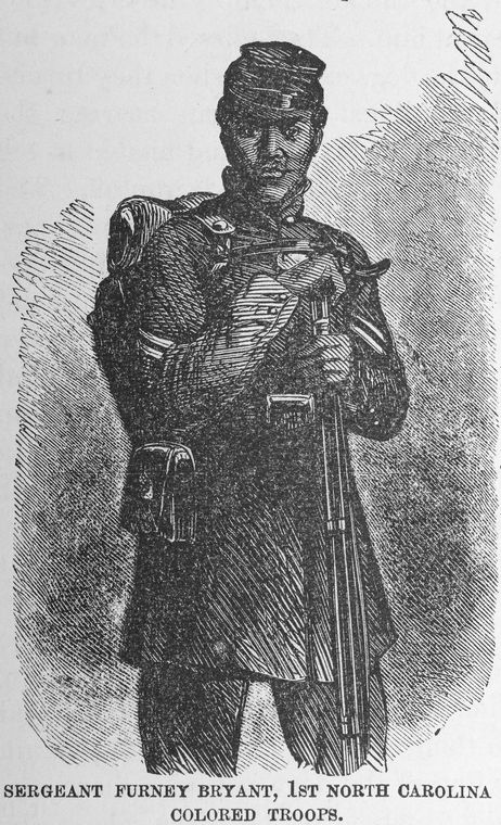 Sketch of Sergeant Furney Bryant, a man who escaped slavery and became a Union sergeant. Image from Colye's Brief Report, digitized by ECU.