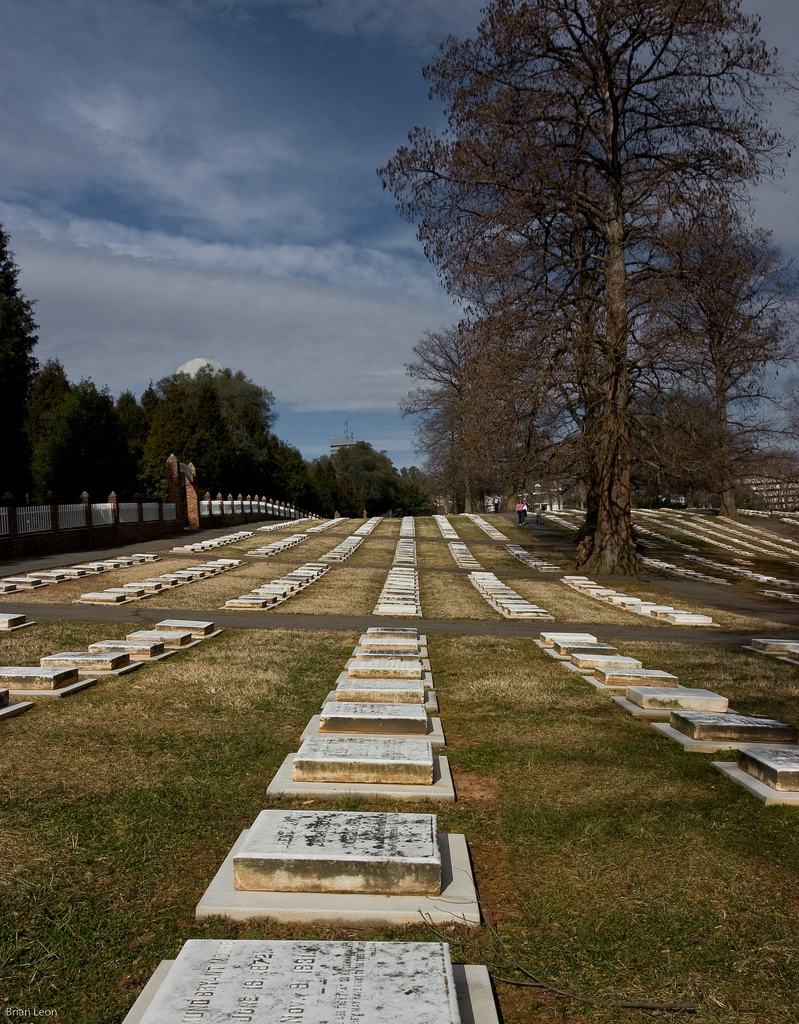 God's Acre in Old Salemn, North Carolina, with rows of grave markers.