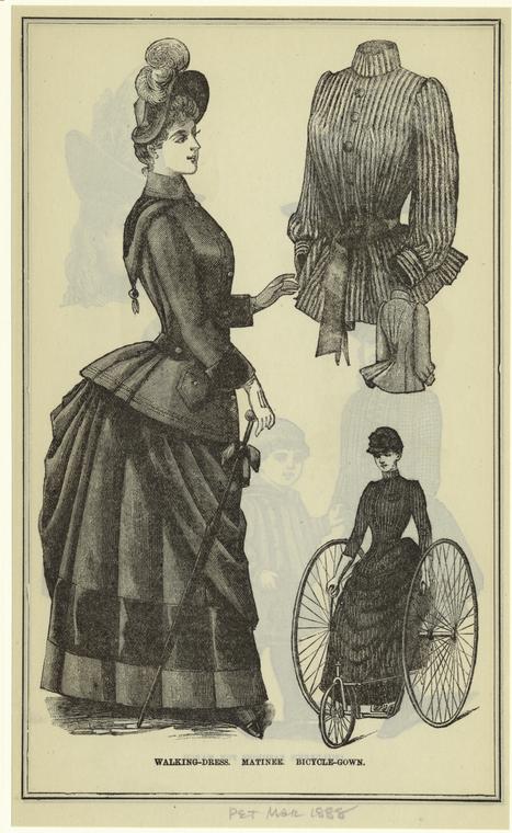 1888 print of women's "Bicycling Gowns." 