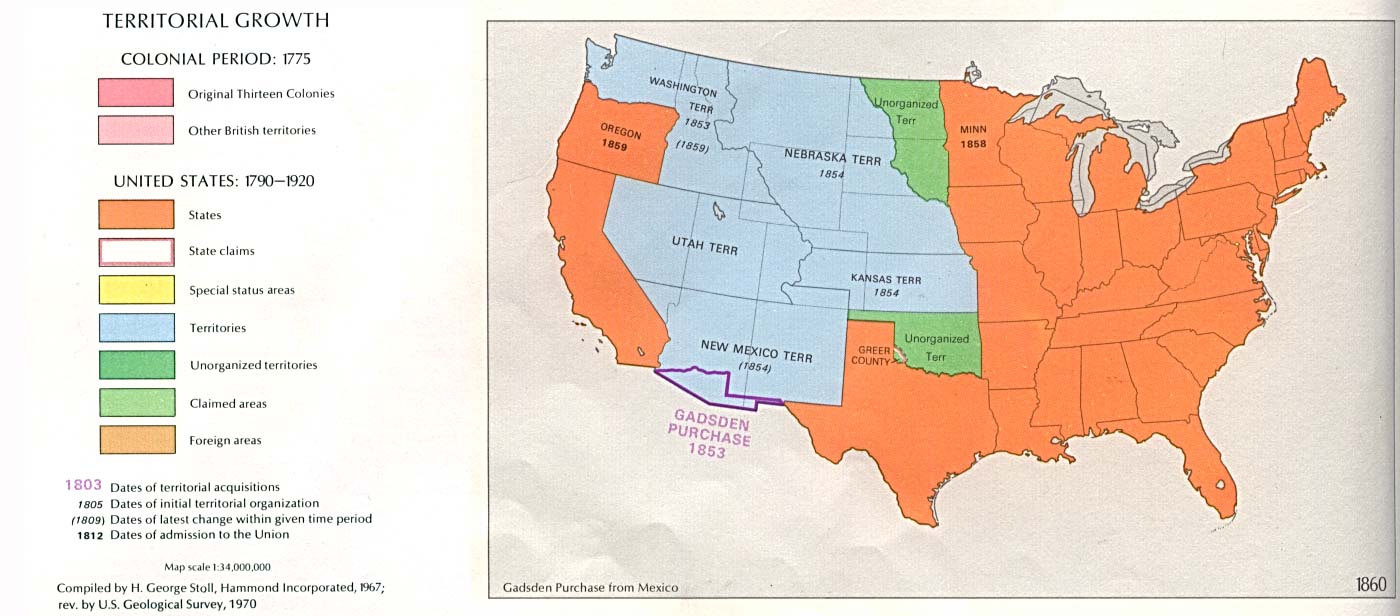 Map of U.S. territorial growth up to 1860.