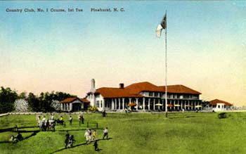 Postcard image of the 1st tee at No. 1 Course, Country Club, Pinehurst, N.C. ca. 1915-1930. From NC Postcards, UNC-Chapel Hill.