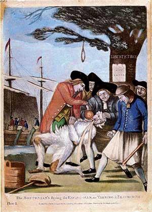 The Bostonians Paying the Excise Man The Bostonians Paying the Excise Man, a political cartoon created by Robert Sayer and John Bennett, London publishers, in 1774.
