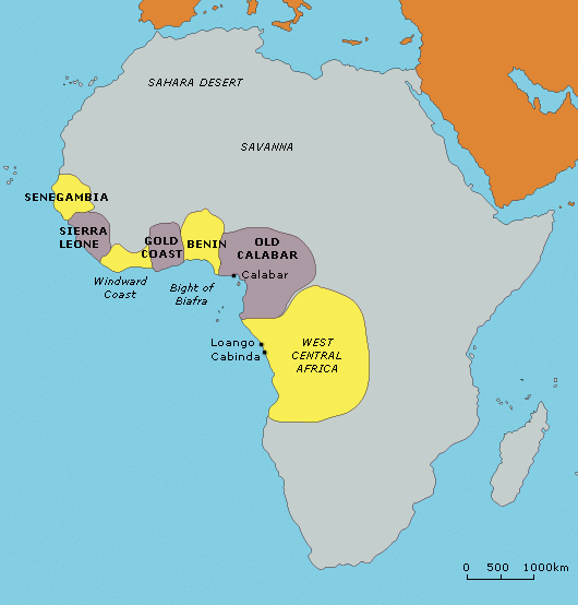 Major African regions contributing to the transatlantic slave trade in the 17th & 18th centuries