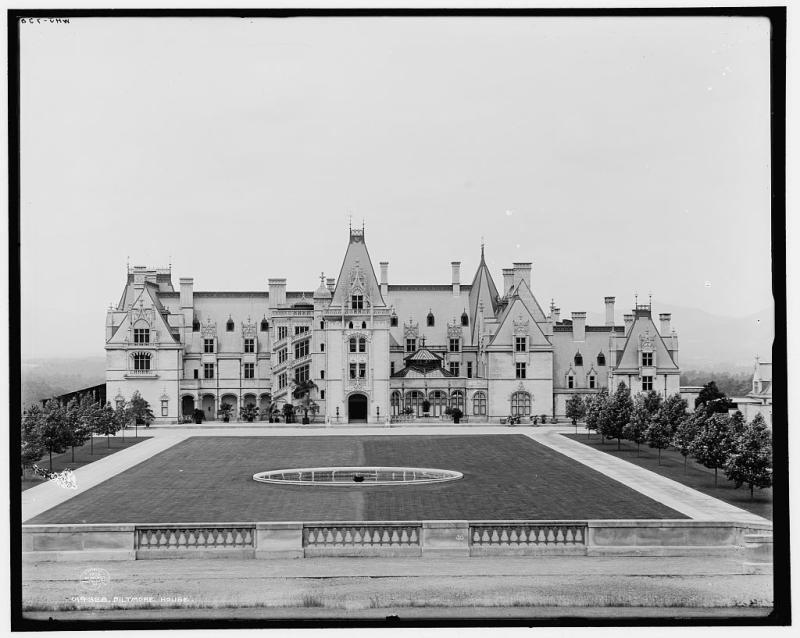 A photograph of Biltmore Estate, 1902. It is Gothic revival style.