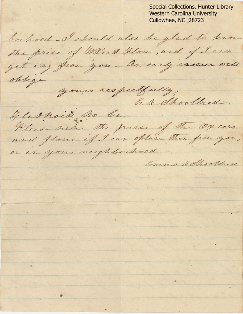 <img typeof="foaf:Image" src="http://statelibrarync.org/learnnc/sites/default/files/images/cathey2.jpg" width="1208" height="1559" alt="Letter from Emma A. Shoolbred to Col. Cathey, 1863" title="Letter from Emma A. Shoolbred to Col. Cathey, 1863" />