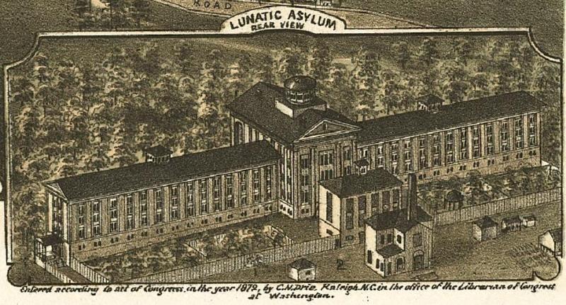 Dix Hospital, Raleigh (labeled 'Lunatic Asylum') Dix Hospital, Raleigh (labeled 'Lunatic Asylum')
