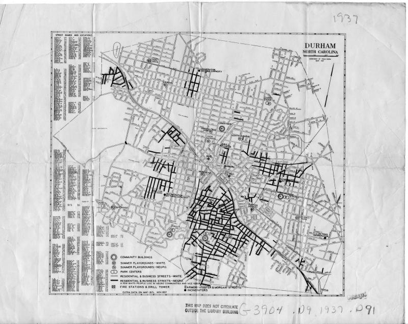 1937 Bureau of Public Works map of Durham, N.C.