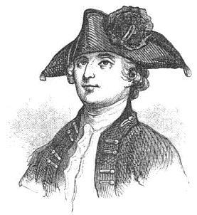 Edmund Fanning Sketch of Fanning. He is wearing a tricorn hat and a coat. He is smiling.