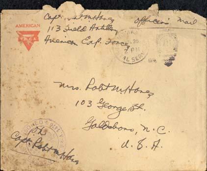 Envelope from a World War I letter Envelope from a World War I letter
