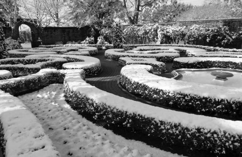 This is an image of Tryon Palace gardens during the winter.  Image from 2013 Tryon Palace Annual Report, from North Carolina Digital Collections.
