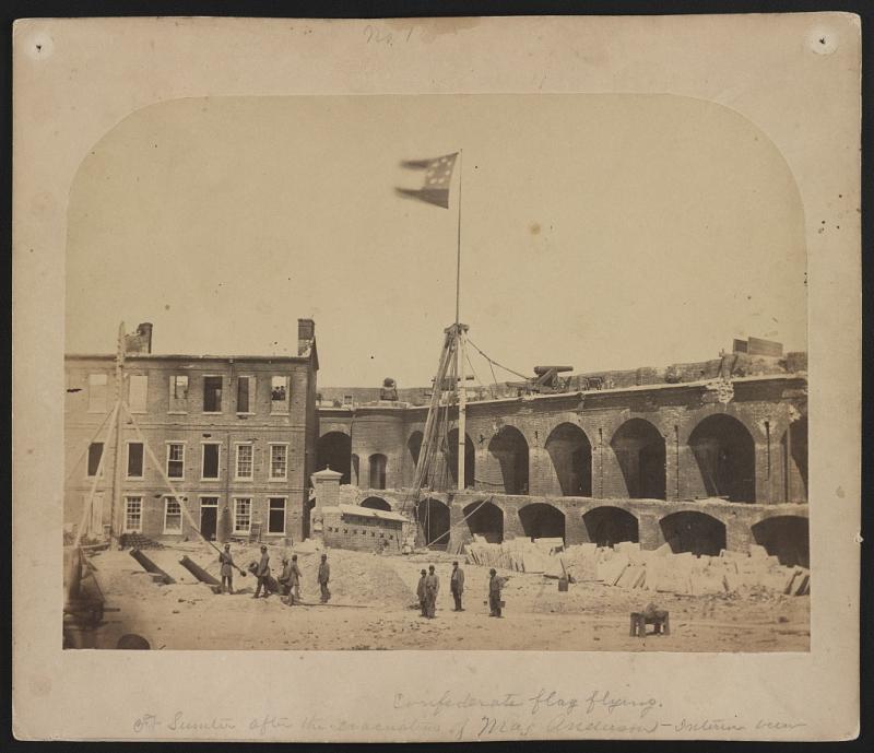 Photograph shows the Confederate flag flying at Fort Sumter, on April 15, 1861.
