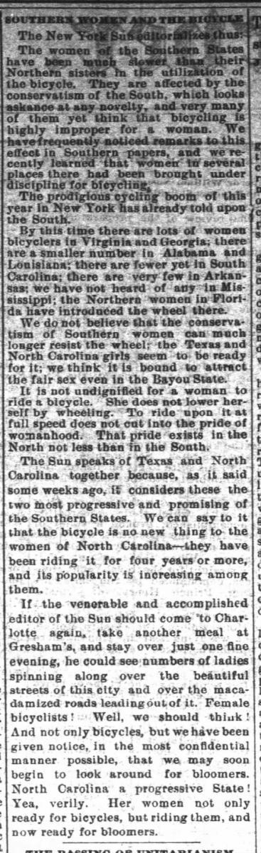 Southern Women and the Bicycle Newspaper Clipping