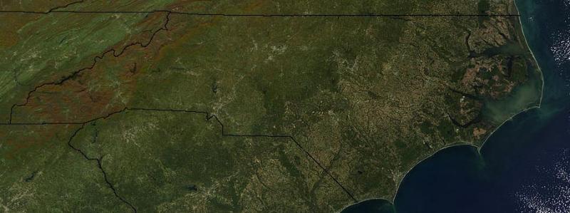 Satellite image of North Carolina Satellite image of North Carolina. The mountains and elevation are brown.