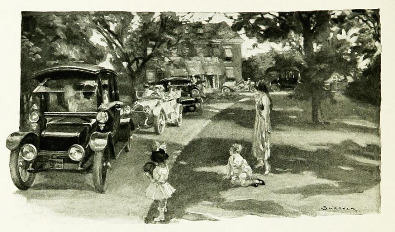 <img typeof="foaf:Image" src="http://statelibrarync.org/learnnc/sites/default/files/images/p222.jpg" width="883" height="518" alt="Cars leaving a suburban home, 1915" title="Cars leaving a suburban home, 1915" />