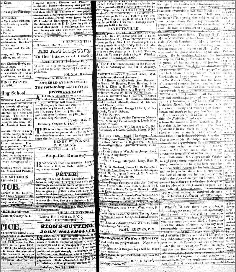 <img typeof="foaf:Image" src="http://statelibrarync.org/learnnc/sites/default/files/images/slave_ads_p2.jpg" width="1233" height="1420" alt="Carolina Watchman ads: January 7, 1837" title="Carolina Watchman ads: January 7, 1837" />
