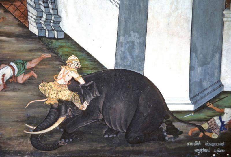 <img typeof="foaf:Image" src="http://statelibrarync.org/learnnc/sites/default/files/images/thai_rama_106.jpg" width="1024" height="698" alt="Hanuman fights elephant at Ravana's palace" title="Hanuman fights elephant at Ravana's palace" />