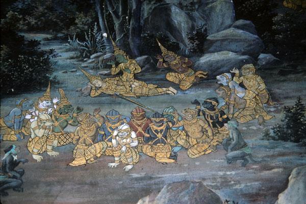 <img typeof="foaf:Image" src="http://statelibrarync.org/learnnc/sites/default/files/images/thai_rama_148.jpg" width="600" height="400" alt="Monkey soldiers gather around wounded Laksman in forest" title="Monkey soldiers gather around wounded Laksman in forest" />