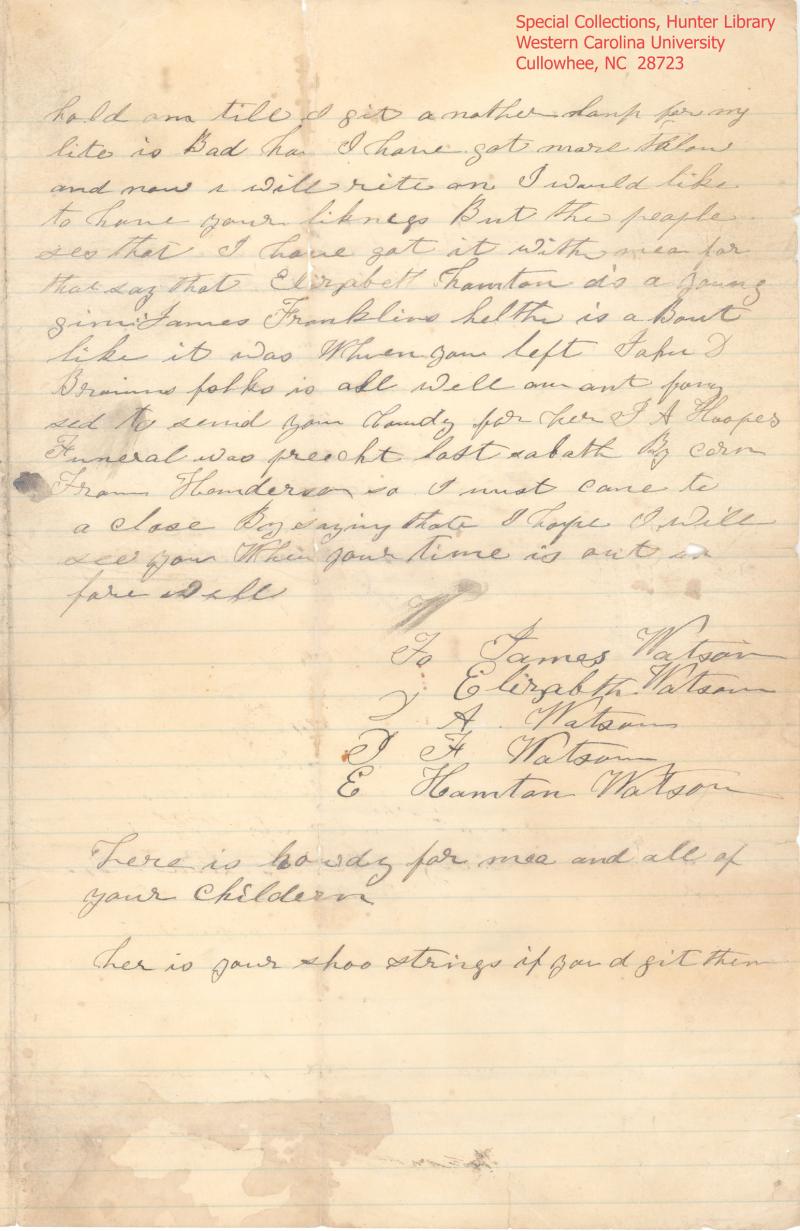 Elizabeth Watson to James Watson Oct 29 1861 (page 3 of 3) Elizabeth Watson to James Watson Oct 29 1861 (page 3 of 3)