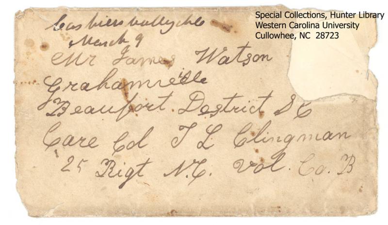 Envelope of a letter from Elizabeth Watson to James Watson October 29, 1861 Envelope of a letter from Elizabeth Watson to James Watson October 29, 1861