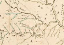 This image is an excerpt of "A Compleat map of North-Carolina from an actual survey," created by John Collett, J. Bayly, and Samuel Hooper, 1770. It was published in London, England. This excerpt shows the "horseshoe" portion of the Deep River where Philip Alston had his home. The northern section of the bend, above Governor's Creek, is the location of Carbonton, the area where Loyalist Connor Dowd had his mills, tannery, and distillery.