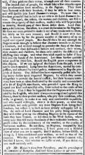 Image of excerpt of a letter published in the Virginia Gazette on November 25, 1775 in response to Lord Dunmore's Proclamation of November 7, 1775.