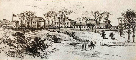 Sketch of the Fayetteville Arsenal and Armory by a soldier in Sherman's army. Image from the North Carolina Museum of History.