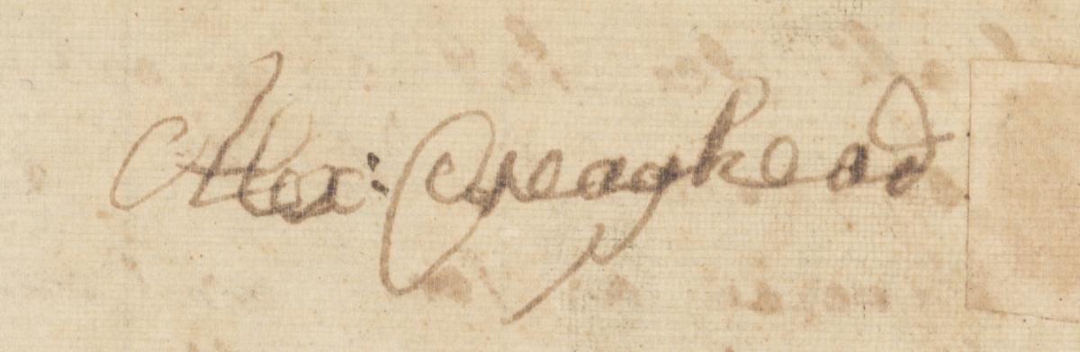 Signature of Alexander Craighead, from his Last Will and Testament, from the collections of the State Archives of North Carolina. 