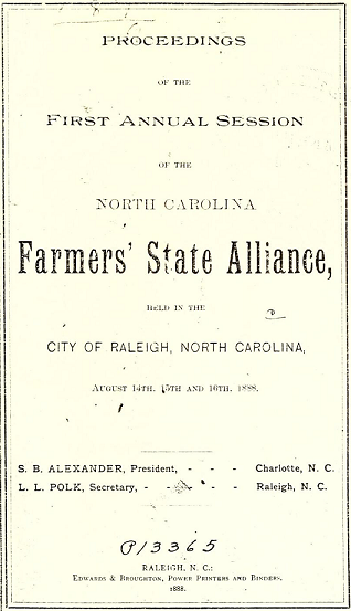 Proceedings of the First Annual Session of the North Carolina Farmers' State Alliance, 1888.