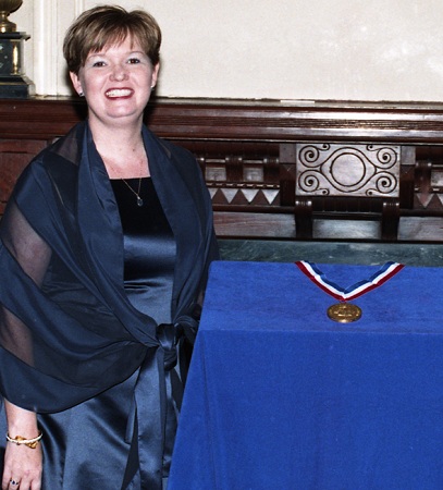 Kaye Gibbons receiving the North Carolina Award for Literature in 1998