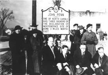 The first marker erected under the program, dedicated alongside U.S. 15 in Stovall, Granville County, in 1936. Image from the North Carolina Highway Historical Program.