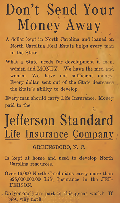 Advertisement for the Jefferson Standard Life Insurance Company in the 1917 Turner's North Carolina Almanac.