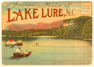 Front of souvenir postcard packet Lake Lure, N.C. From Miscellaneous Postcard Collection, PhC.120, North Carolina State Archives, call #:  PhC_120_3_39. 