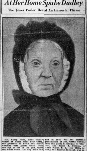Newspaper article about Nancy Jones with her portrait. Image courtesy of the State Archives of North Carolina.