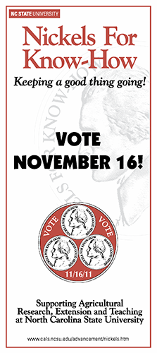 Cover of a brochure for Nickels for Know-How produced for the 2011 referendum vote on the program. Image from North Carolina State University. 