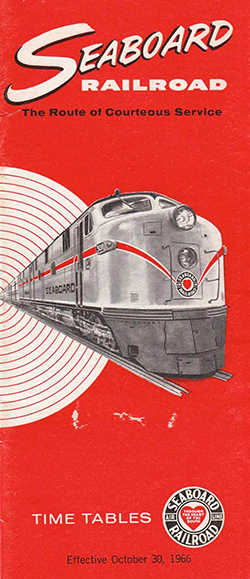 Seaboard Air Line Railroad timetable pamphlet, 1966. Image from North Carolina Historic Sites.