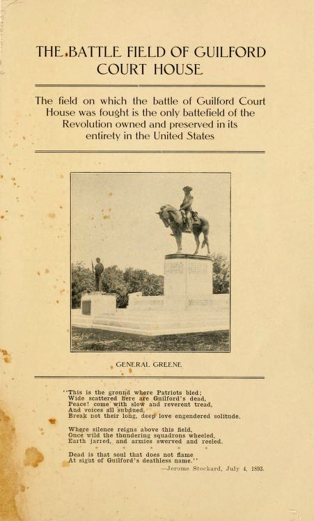 Title page from Addie Donnell Van Noppen's <i>The Battle of Guilford Court House,<i> published 1915.  Presented on Archive.org.  
