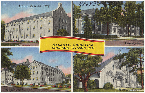 Atlantic Christian College, Wilson, N.C., ca. 1930 - 1945, postcard. Image courtesy of  Boston Public Library. 