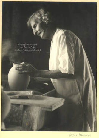 O. L. Bachelder at the potter's wheel, created by Umann, Doris. Image courtesy of Western Carolina Hunter Library Digital Collections. 