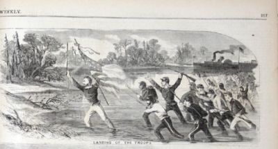 Caption Reads: "Landing of the Troops". Harper's Weekly, 1862.