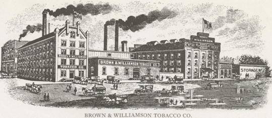 "Brown & Williamson Tobacco Company, located at 104-120 North Liberty Street, 1918." Image courtesy of Digital Forsyth.  