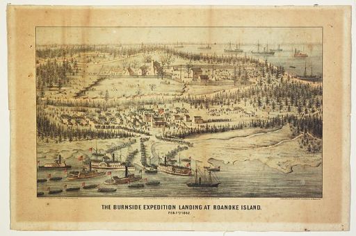 "The Burnside expedition landing at Roanoke Island - February 7th 1862." Courtesy of Library of Congress. 
