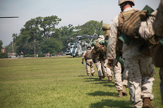 MARINE CORPS BASE CAMP LEJEUNE, N.C. (June 18, 2012) -- More than 500 Marines and Sailors participate in the opening operation of Operation Mailed Fist, June 18. For many of the Marines involved in the Marine Air Ground Task Force it was their first time riding the CH-53E, Super Stallion. Image courtesy of Flickr user Cherry Point. 
