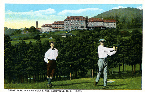 Grove Park Inn and Golf Links, Asheville, NC B-619 Asheville, NC published by Southern Post Card Co, Asheville, NC. From the Georgia Historical Society Postcard Collection, c. 1905-1960s, PhC.45, North Carolina State Archives, call #:  PhC45_1_Ash78. 