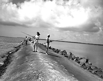 "Fishing at Fort Fisher, no date (c.1940's)." From Conservation and Development Department, Travel and Tourism Division Photo Files, North Carolina State Archives, Raleigh, NC; call #: ConDev5894D.