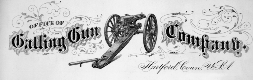 A view of the Gatling gun as shown on company letterhead, ca. 1875. Courtesy of North Carolina Office of Archives and History, Raleigh.