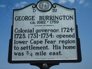 Governor George Burrington NC historical marker. 