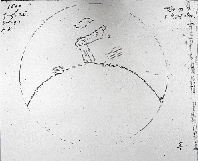 (click for larger) Harriot's moon drawing of 26 July 1609 Julian (5 August 1609 Gregorian). From the Galileo Project.