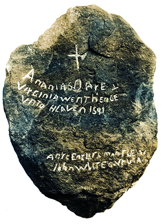 The front of the first Dare Stone, aka the Chowan River stone. Image courtesy of Brenau University, Gainesville, Ga.