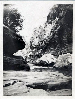 Scenic views in the Babel Tower Gorge, Linville River, NC. September 1919. From the collections of the North Carolina Museum of History.  Used courtesy of the North Carolina Department of Cultural Resources. 